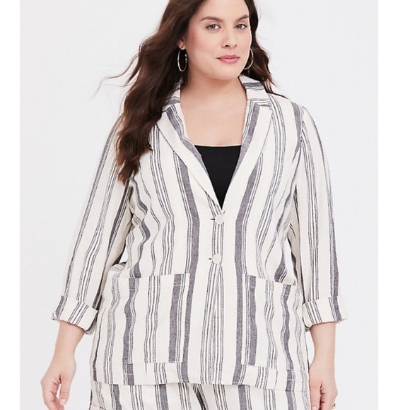 TORRID black and cream striped linen blazer!! - Picture 1 of 8